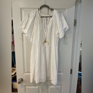 Linen White V Neck Dress by Velvet by Graham & Spencer